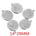 Detailed view of five vintage stainless steel evil eye charms in 14x29mm size - Large / Steel