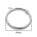 Bright silver stainless steel loose leaf ring binder with 45mm outer diameter and 3mm thickness - 45mm / Steel