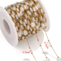 Cadena DIY de acero chapado en oro con cuentas de cristal rectangulares de 4,5x6,5mm - Cadena de Cuentas (Oro-B) / 1 Metro / Blanco AB