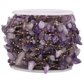 DIY jewelry chain with natural purple amethyst stone beads and golden stainless steel links - Style C Gold Amethyst