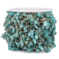 Golden chain with irregular turquoise natural stone beads on a white spool for DIY jewelry - Style G Gold Aventurine