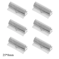 Pack of 6 silver stainless steel ribbon crimp ends with teeth and loop, size 25x8mm - Extra Large / Silver