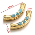 Bohemian gold stainless steel curved tube bead with turquoise stones for DIY jewelry - Bohemian Curved Tube (D)