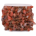 DIY jewelry chain with red natural stone beads and golden metal accents on a spool - Style F Gold Tourmaline