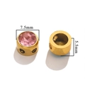 Perle coulissante en acier doré avec strass rose et trous latéraux pour bijoux - Or K