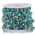 Handmade stainless steel bead chain with natural irregular turquoise stones on a white spool - Steel-Lake Blue