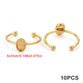 10-piece set of adjustable gold stainless steel ring bases with 5x7mm oval flat pads - Gold Oval