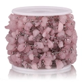 Pink rose quartz stone bead chain with silver metal wire wrapped on a white spool - Steel-Pink