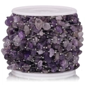 Amethyst chip stone stainless steel chain on a white spool for DIY jewelry making - Steel Purple