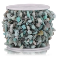 Amazonite light blue natural stone chips bead chain on spool for DIY jewelry making - Steel-Blue White