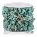 DIY stainless steel gold beaded chain with natural light blue stones on a white spool - Gold-Lake Blue