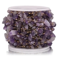 DIY gold beaded chain with natural purple amethyst stone chips on a white reel - Gold-Purple