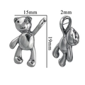 Vintage silver 3D bear pendant in stainless steel with detailed dimensions 15x19mm - Small Hole Bear