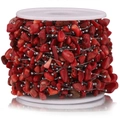Red irregular stone beads on silver stainless steel chain for DIY jewelry making - Steel - Red
