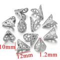 Silver stainless steel tulip bead caps with hollow floral patterns for jewelry making - Single Piece / Steel Color-Short