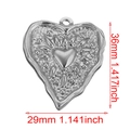 Vintage stainless steel heart pendant with embossed texture and silver finish 36x29mm - Silver-Twisted Heart