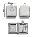 Silver stainless steel book locket with cross relief and two photo slots - Cross Striped Book Style (27-C)