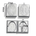 Silver stainless steel book locket with St. Benedict religious medal relief detail - St. Benedict Medal Large Book (27-C20)