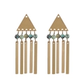 Bohemian gold triangle earrings with multi-color natural stone beads and long metal bars - Green