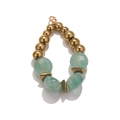 Handmade stainless steel drop pendant with gold beads and faceted light green stones - Green