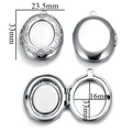Vintage oval locket pendant in silver finish with floral relief and interior photo slot - Floral Relief Style (27-B16)