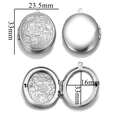 Oval silver stainless steel locket with vintage floral engraving and photo compartment - Exquisite Botanical Relief Style (27-B25)