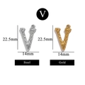 Letter V charm pendants in gold and steel finish with textured lava surface, 22.5mm - Letter V