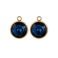 Deep blue faceted 9mm round glass pendant with 18K vacuum plated golden frame - Round Pendant / Dark Blue