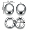 Silver oval stainless steel locket pendant with embossed floral pattern 23.5x33mm - Round Plain Style (27-B28)