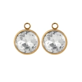 Pair of 9mm round faceted glass charms with 18K gold plated settings for DIY jewelry - Round Pendant / White