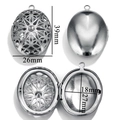 Vintage oval stainless steel locket pendant with engraved patterns and internal photo slot - Hollow Vintage Window Style (27-B55)