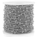 Macro shot of silver stainless steel beaded ball chain wound on white plastic reel spool - Length Per Unit (Steel) / Steel