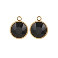 9mm round 18K gold plated stainless steel charms with faceted black glass stones - Round Pendant / Black