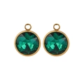 9mm emerald green faceted glass pendant with 18K gold vacuum plated round metal frame - Round Pendant / Dark Green