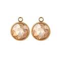 Pair of round 9mm glass charms in 18K gold plated stainless steel for DIY jewelry - Round Pendant / Champagne
