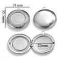 Silver stainless steel round locket with vintage engraving, measuring 31mm wide and 35.5mm high - Tree of Life and Smooth Style (27-D2)
