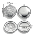 Silver round stainless steel locket pendant with vintage floral engraving, 27mm variant - Floral Relief Style (27-D9)