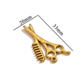 Golden stainless steel scissors and comb pendant accessory 33mm by 20mm charm - Comb and Scissors / Gold