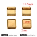 Detailed dimensions of golden stainless steel square sliders for leather straps - Gold Square 12mm