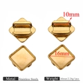 Detailed views of golden stainless steel square jewelry bases with precise dimensions - Gold Rhombus 16mm