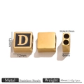 Golden stainless steel cube bead with black letter D for DIY jewelry making and bracelets - Letter D