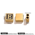 Golden square stainless steel alphabet E bead charm for DIY necklaces and bracelets - Letter E