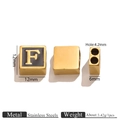 Square 18K gold-plated stainless steel charm bead with black letter F for DIY jewelry - Letter F