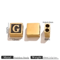 Golden stainless steel DIY square bead with letter G on black background, 12mm size - Letter G