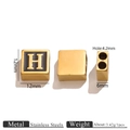 Square 18K gold-plated stainless steel bead with letter H on black enamel finish - Letter H