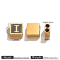Square stainless steel 18K gold charm with letter I and black enamel finish - Letter I