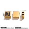 18K gold plated stainless steel square charm bead with black enamel letter J detail - Letter J
