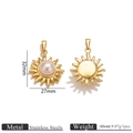 Goldener Edelstahl Sonnenanhänger mit weißer Perle und flacher Rückseite für Ketten - Sonne (Z3634)