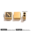 Square 18K gold stainless steel bead with black enamel letter N for DIY jewelry - Letter N