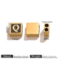 Square 18K gold-plated stainless steel bead with black enamel letter Q for DIY jewelry - Letter Q